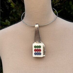 Nine dot Mahjong  and vintage silver plate spoon  Choker Necklace